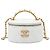 Chanel Vanity Case Round Top Handle em Lambskin Matelassado Branco com Cristais e Pérolas e Corrente