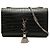 Autre Marque Saint Laurent Black Medium Croc Embossed Leather Monogram Kate Tassel Crossbody