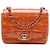 Chanel Orange Mini Square Classic Patent Striped Single Flap