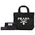 Prada Black Small Raffia Effect Crochet Embroidered Logo Tote - view 6