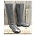 Pollini Grey Leather High Boots with Metallic Toe - view 2