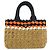 PRADA Borsa Tote 2Way in Raffia con Logo Triangolare Beige Arancione Nero 1BG889