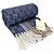 Gucci Sciarpa in cashmere e lana blu Monogram con frange beige e crema - vista 5