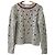 Valentino Grauer Wollpullover mit Zopfmuster und Paillettenherzen
