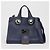 Burberry Borsa Tote in pelle blu navy con occhielli e stemma argento - vista 21