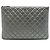 Clutch Chanel Silver Large Quilted Metallic Lambskin O Case