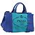 PRADA Canapa PM Hand Bag Canvas 2way Blue Gold Tone