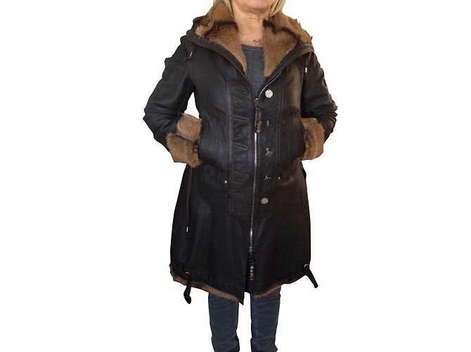 Manteau Doudoune Girbaud En Cuir - Taille 40-42 Noir - Occasion Très Bon État