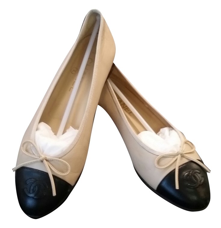 Chanel Beige / Schwarz Zweifarbige Ballerinas Leder Ref.30380 - Joli Closet