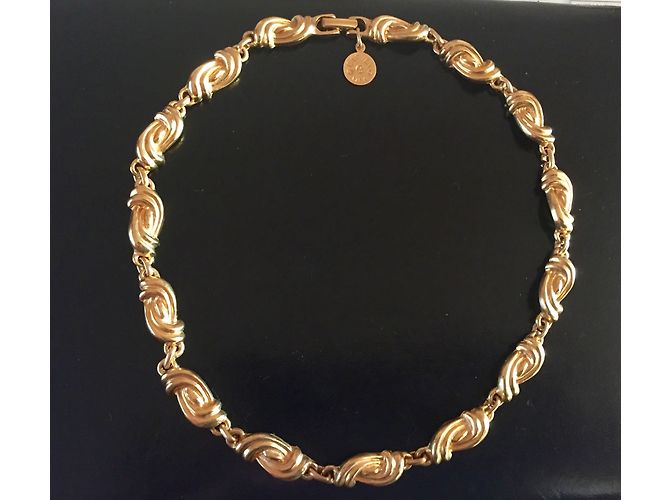Collier Ras Du Cou Carven En Métal Doré Vintage - Occasion, Motif Fleurs