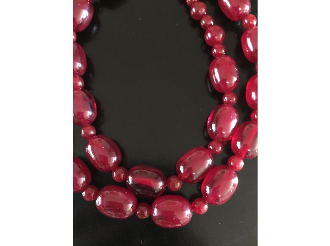 Collier Vintage En Bakélite Rouge Foncé - Argent Sterling - Poids 106g - Occasion