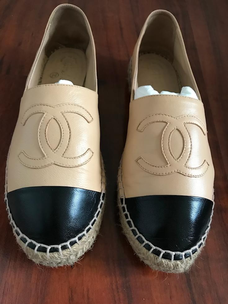 Chanel Espadrilles Black Beige Lambskin ref.46482 - Joli Closet