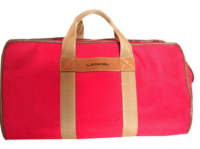 Lancel Travel bag Red Leather Cloth ref.48583 Joli Closet