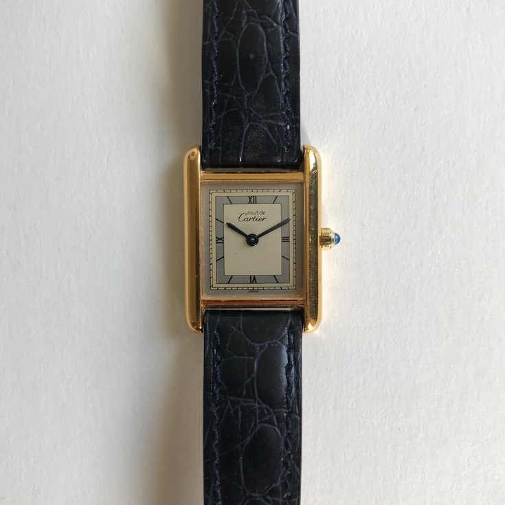 Cartier Tank Must Blue Golden Leather Silver Gold-plated ref.69273 ...