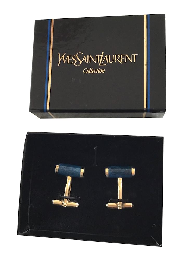 Yves Saint Laurent Boutons de manchette Plaqué or Bleu Doré ref.70205 ...