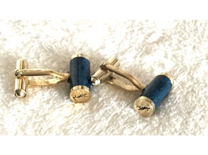 Boutons De Manchette TEROON Plaqué Or Bleu émail - Paire Neuve Avec étiquettes
