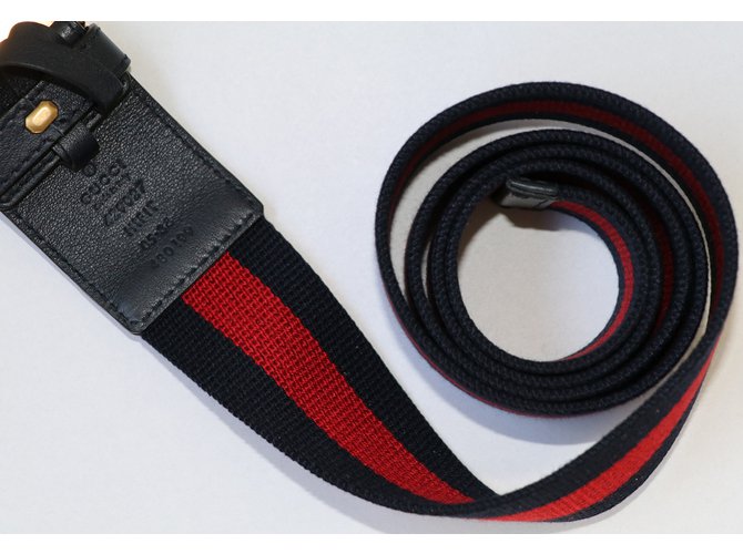 Gucci Belts Navy blue Leather Cotton ref.86752 Joli Closet