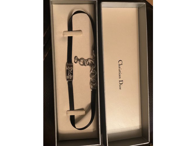 Christian Dior Choker Dior Black Silvery Metal Satin ref.87853 Joli
