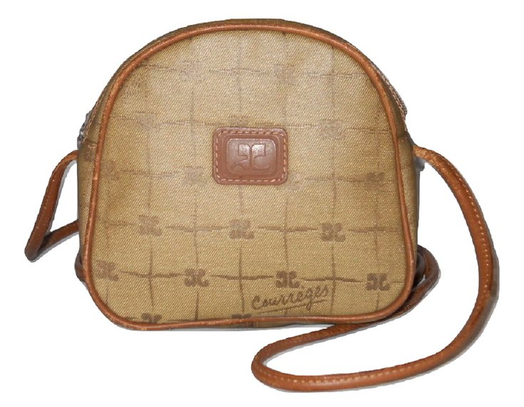 COURREGES vintage beige logo bag. Cognac Leather Cloth ref.101356 ...