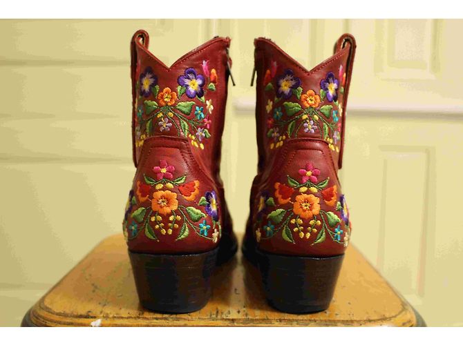 Bottes Santiags Brodées OLD GRINGO MEXICANA - Taille 37 - Cuir Marron - Occasion Très Bon état