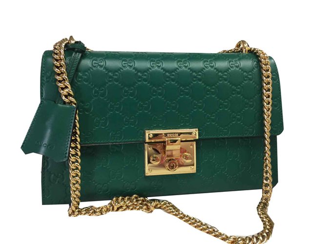 GUCCI HANDBAG PADLOCK SIGNATURE GREEN BRAND NEW SAC Leather ref.106352