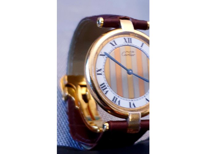 Vendome Must de Cartier quartz watch Vermeil gold plated tricolor Brown Golden Gold-plated ref 