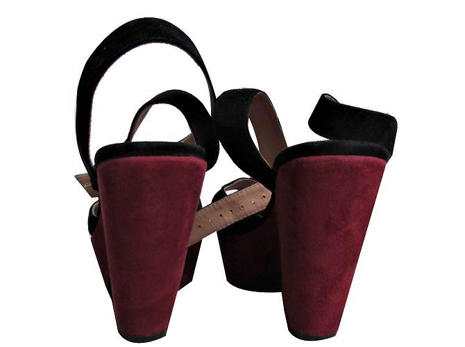 Sandales Sandro En Daim Noir - Taille 36, Style Plateforme, Talon Haut, Occasion En Bon état