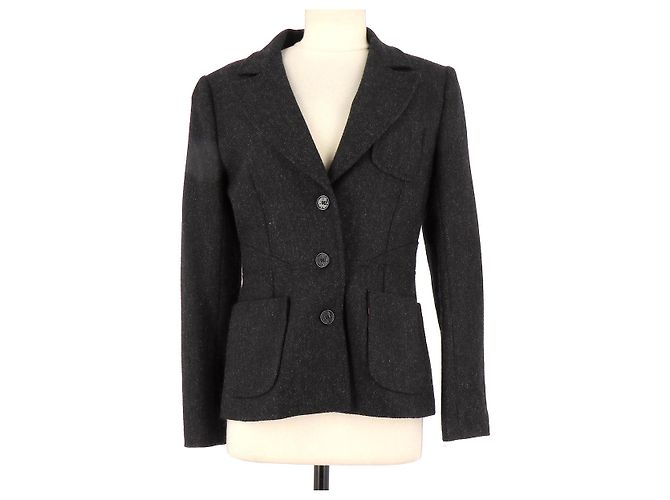Blazer En Laine Vierge Cacharel Marron - Taille 40 - État Comme Neuf