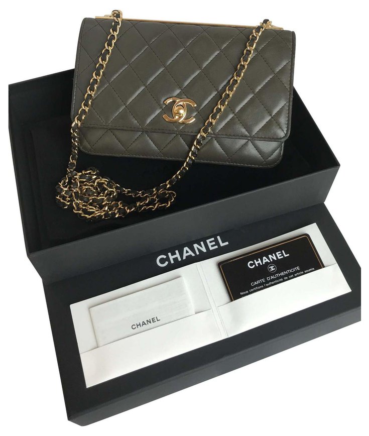 Wallet On Chain Chanel With box, card Trendy WOC Flap Bag Green Khaki