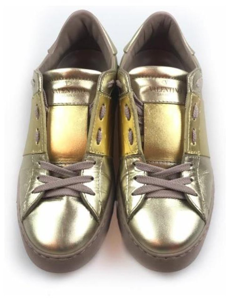 Valentino Gold Metallic Open Sneakers Golden Leather ref.118819 - Joli ...