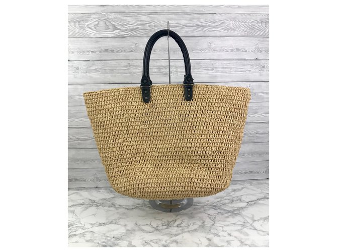 Balenciaga Basket Bag in raffia and leather Black Straw ref.127228 ...