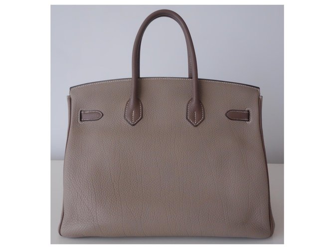 Herm?�s Sac Hermes Birkin 35 bicolore Cuir Gris Taupe ref.130363 - Joli Closet