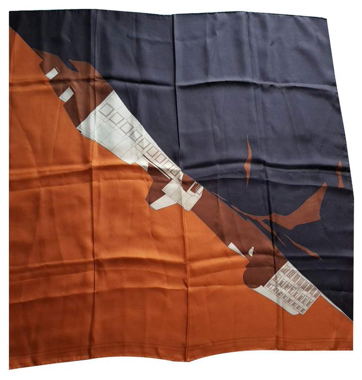 Louis Vuitton signed 'Architecture' brown, orange and beige silk scarf ...