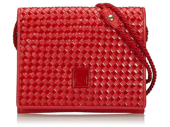 Fendi Red Woven Leather Crossbody Bag ref.136829 Joli Closet