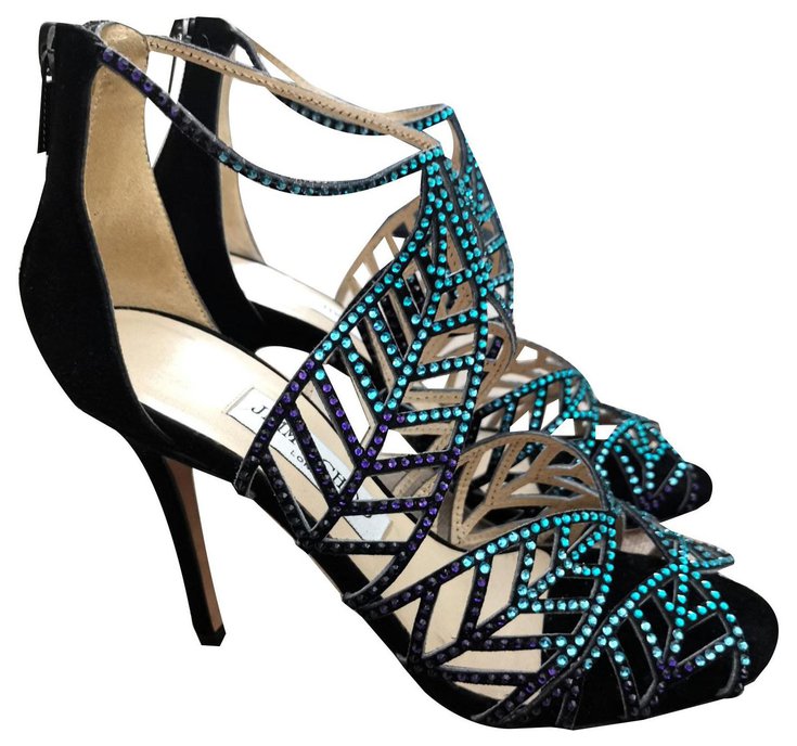 Jimmy Choo Crystal strass heels shoes EU37 Multiple colors Suede ref ...