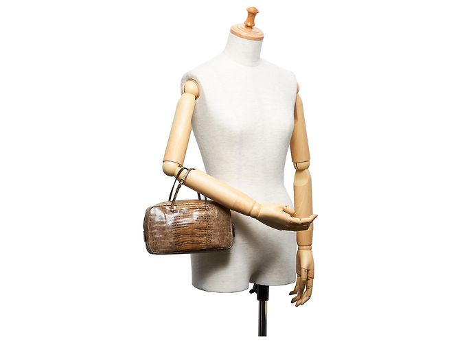 Sac à Main Brighton En Cuir Marron - Cuir Gaufré Croco, Occasion