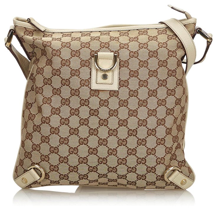 Gucci Brown GG Canvas Abbey D-Ring Crossbody Bag White Beige Leather ...