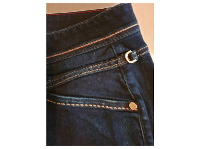 Jean Droit Marithé & François Girbaud - Coton Bleu & Cuir - Taille 40 FR - Comme Neuf