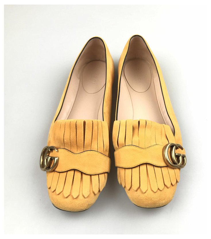 Gucci Yellow Suede Marmont Flats Leather ref.152143 - Joli Closet