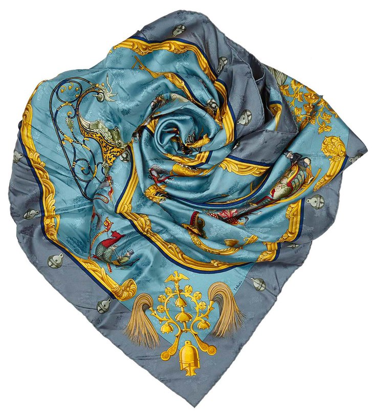 Hermès Hermes Blue Plumes et Grelots Silk Scarf Multiple colors Light ...