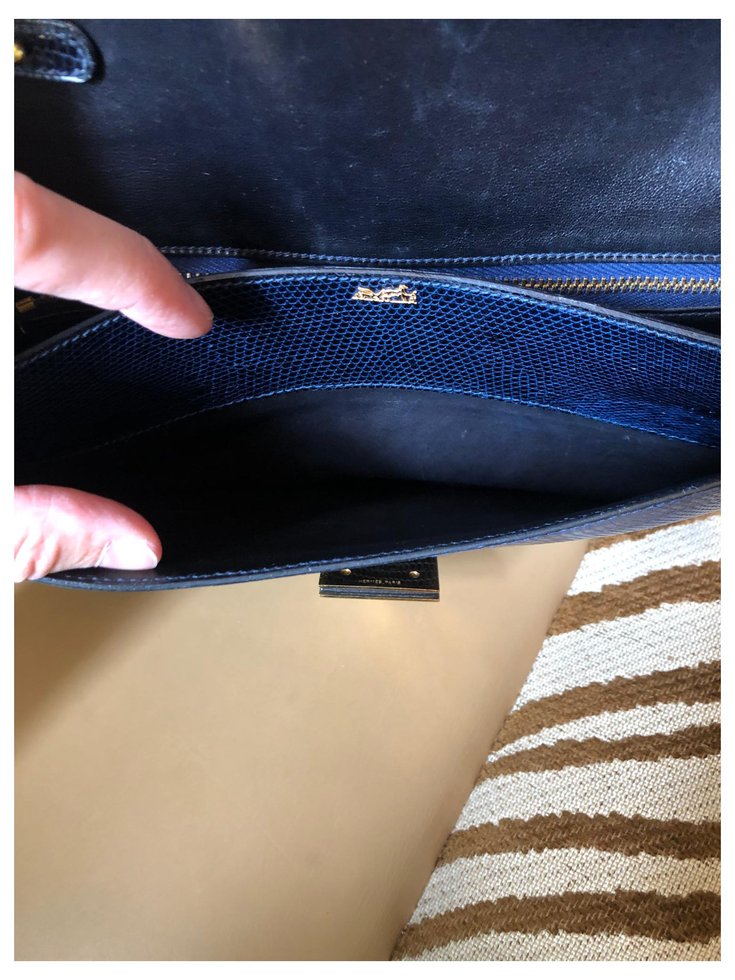 Médor Hermès Medor bag Navy blue Leather ref.161733 - Joli Closet