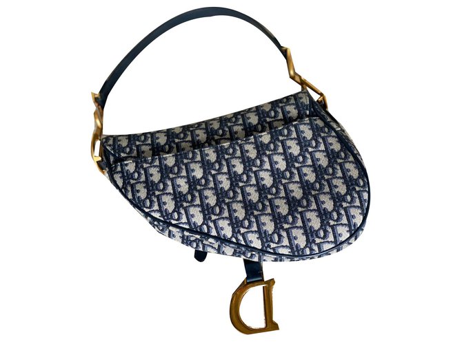 Saddle Christian Dior Handbags Blue Cloth ref.170911 Joli Closet