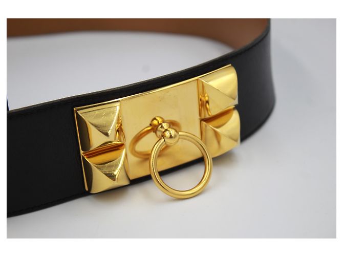 Ceinture Cuir Femme Hermès Vintage Noir Crocodile – 70 Cm, Boucle Dorée – Peu Portée