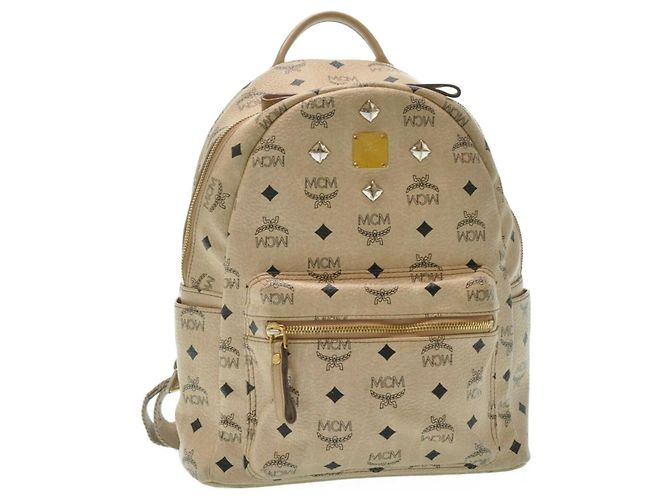 Sac à Dos MCM Vicetos PVC Cuir Beige/or - Modèle 118249, Occasion Très Bon état