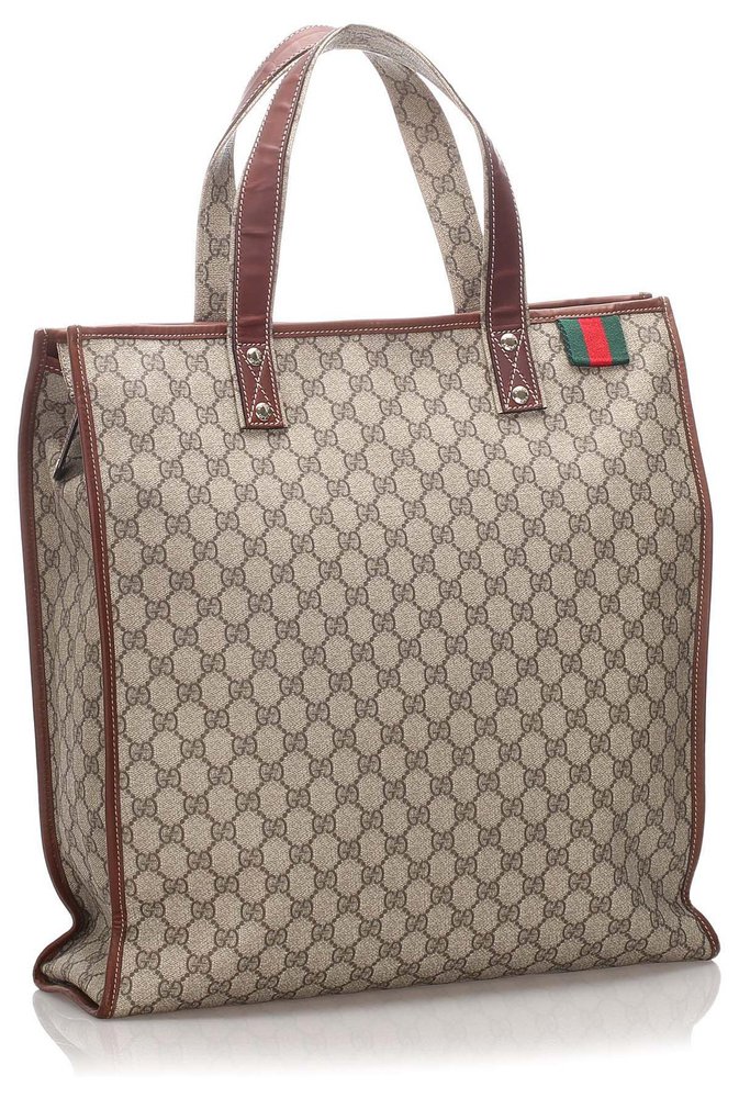 Gucci Brown Large GG Supreme Shopper Tote Beige Leather Cloth Pony ...