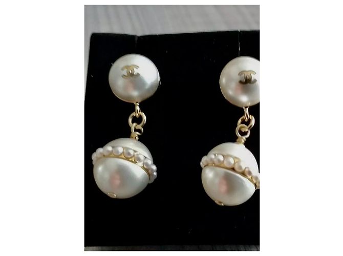 Boucles D'oreilles Vintage RICHEL Paris - Doré, Strass, Perles, Métal