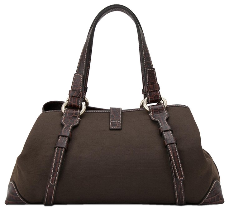 Céline Celine Brown Canvas Shoulder Bag Dark brown Leather Cloth Pony ...