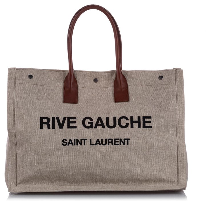 Yves Saint Laurent YSL Brown Rive Gauche Noe Canvas Tote Bag Beige Dark ...