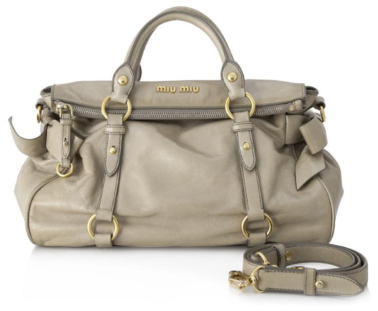 Miu Miu Gray Vitello Lux Bow Satchel Grey Leather Pony-style calfskin ...