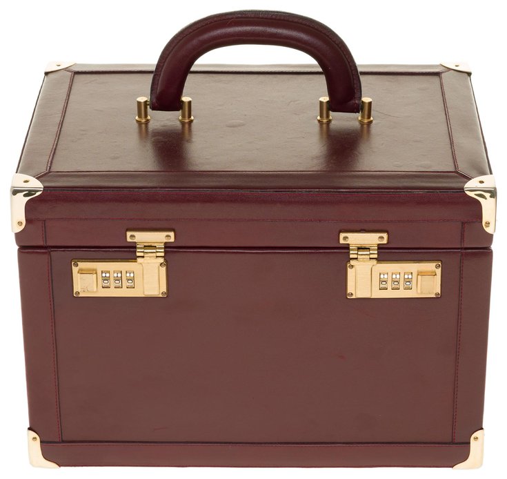 Rare Cartier Vanity Case in burgundy wrapped leather, brass jewelry ...
